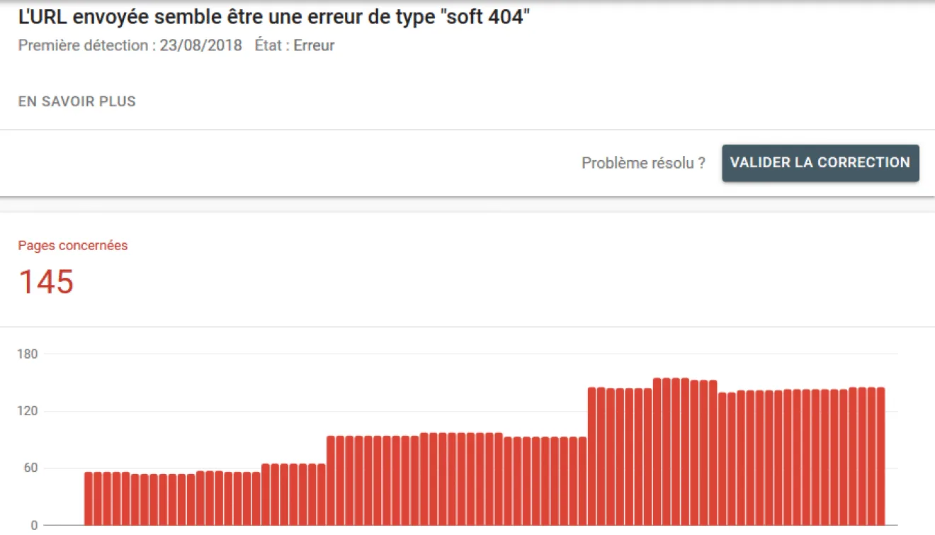 Exemple de softs 404 dans la Google Search Console