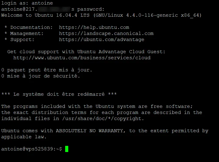 connexion ssh par défaut
