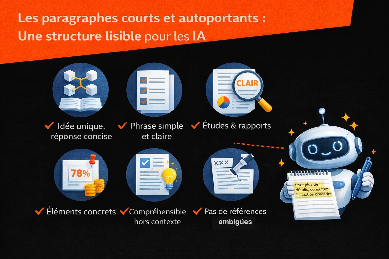 Paragraphes courts et autoportants, structure lisible par les IA