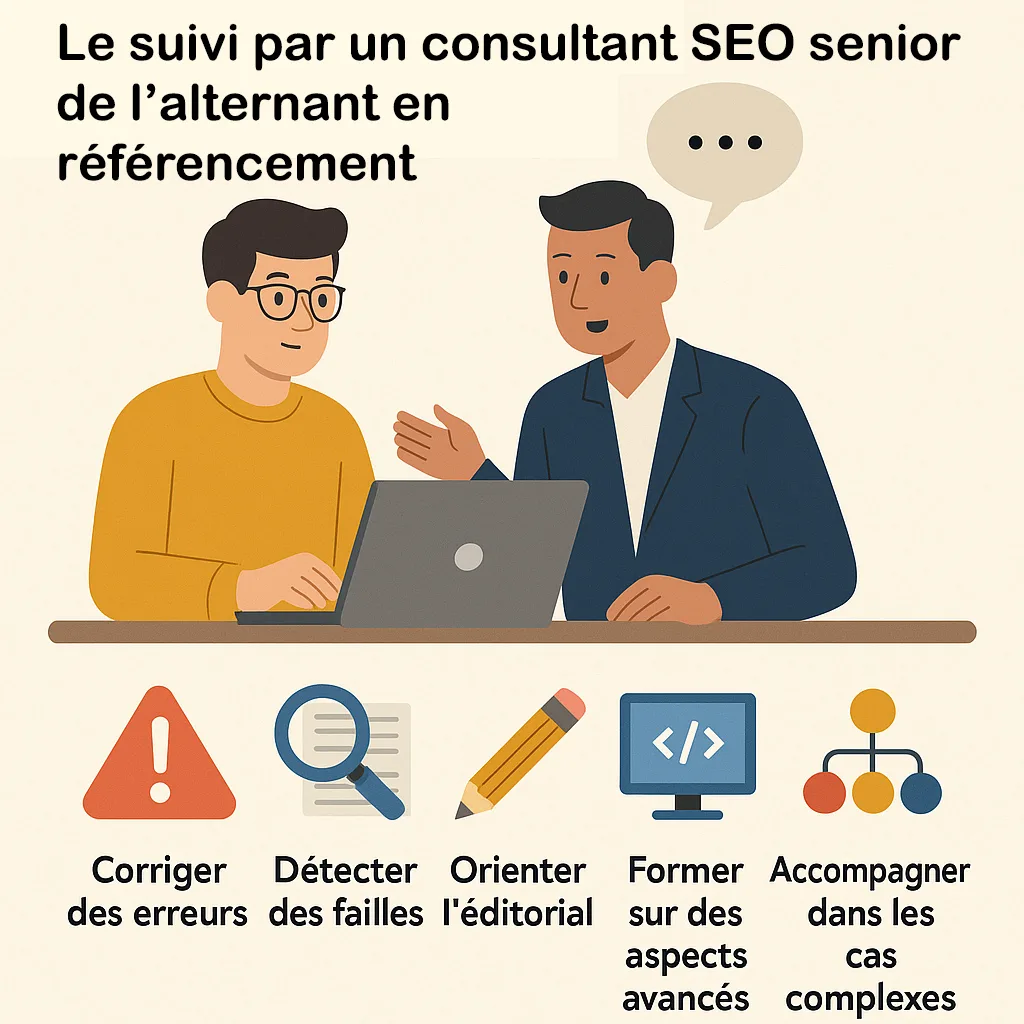 suivi par un consultant SEO senior de l’alternant en référencement de l'alternant