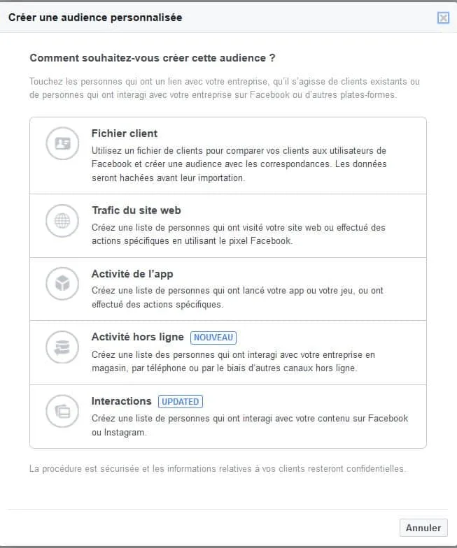 type audience personnalise facebook