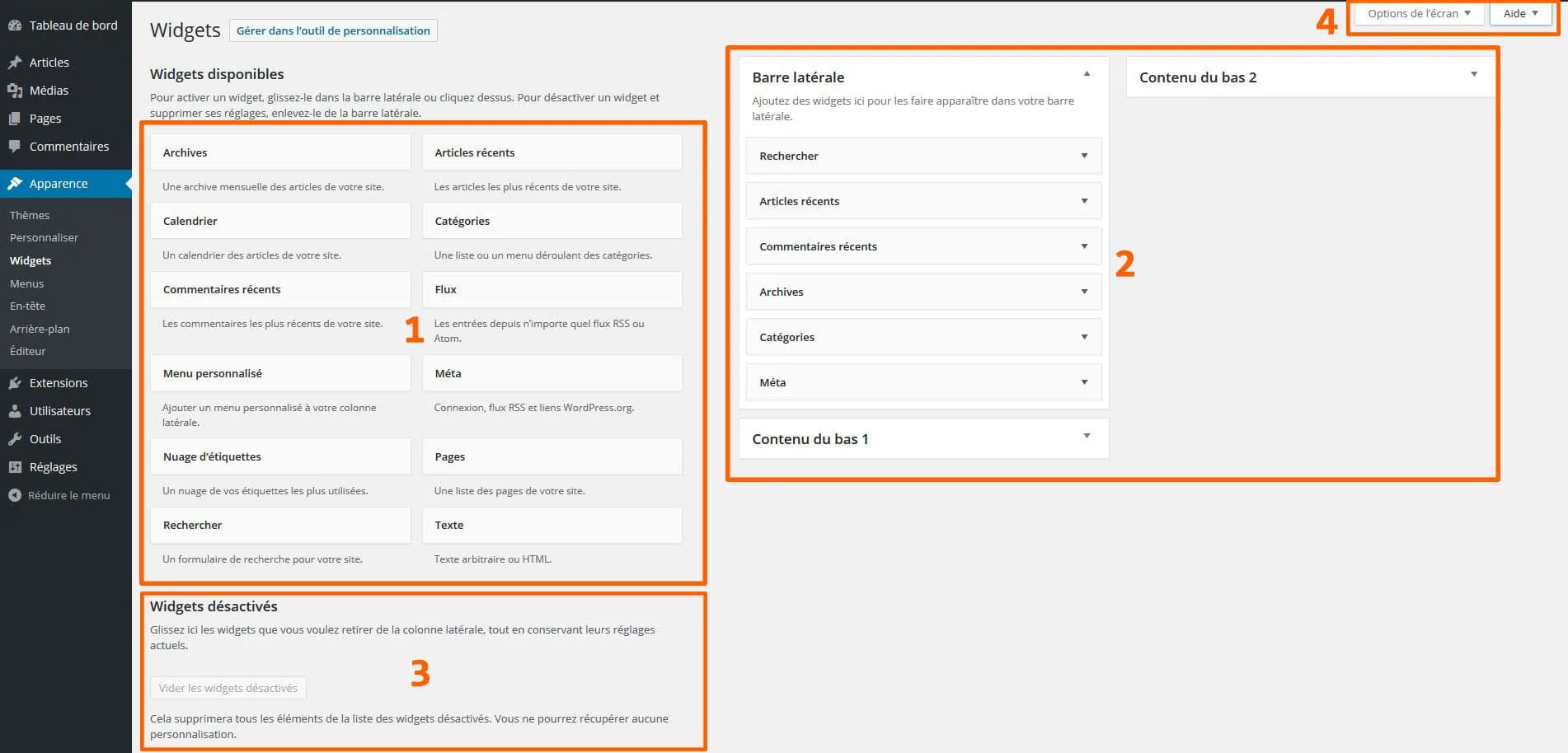tableau bord widget wordpress
