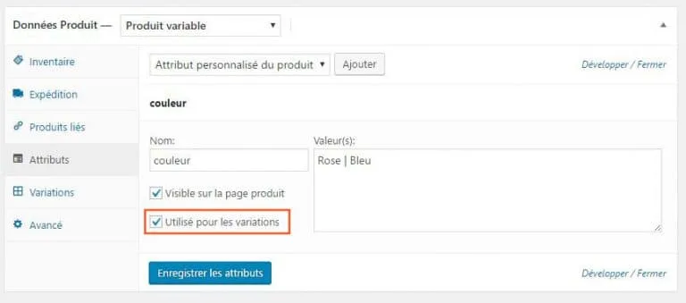 variations couleur produit woocommerce