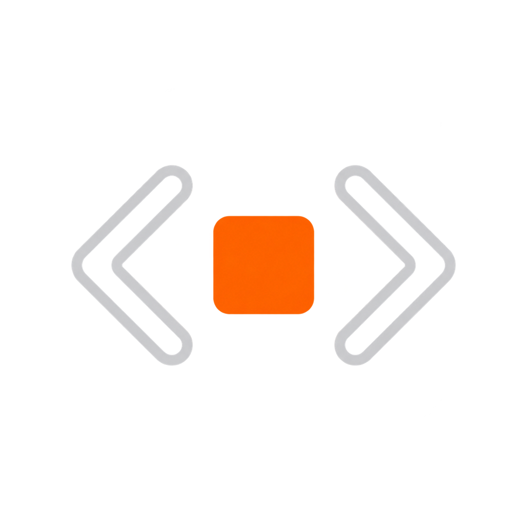 Chevrons de code encadrant un bloc de développement sur mesure