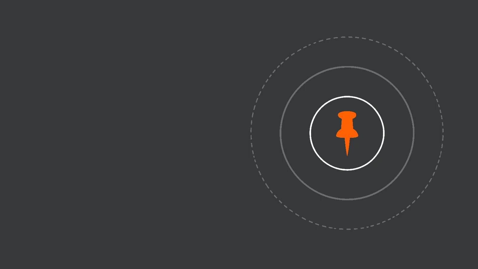 Punaise de carte orange au centre de trois cercles concentriques de plus en plus estompés