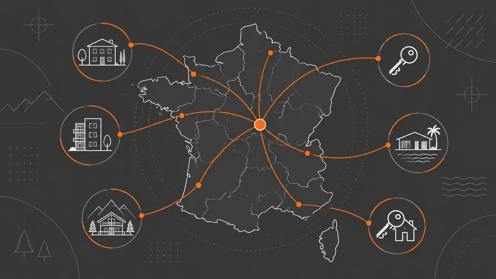 Une carte de France stylisée dont un point s’allume en orange