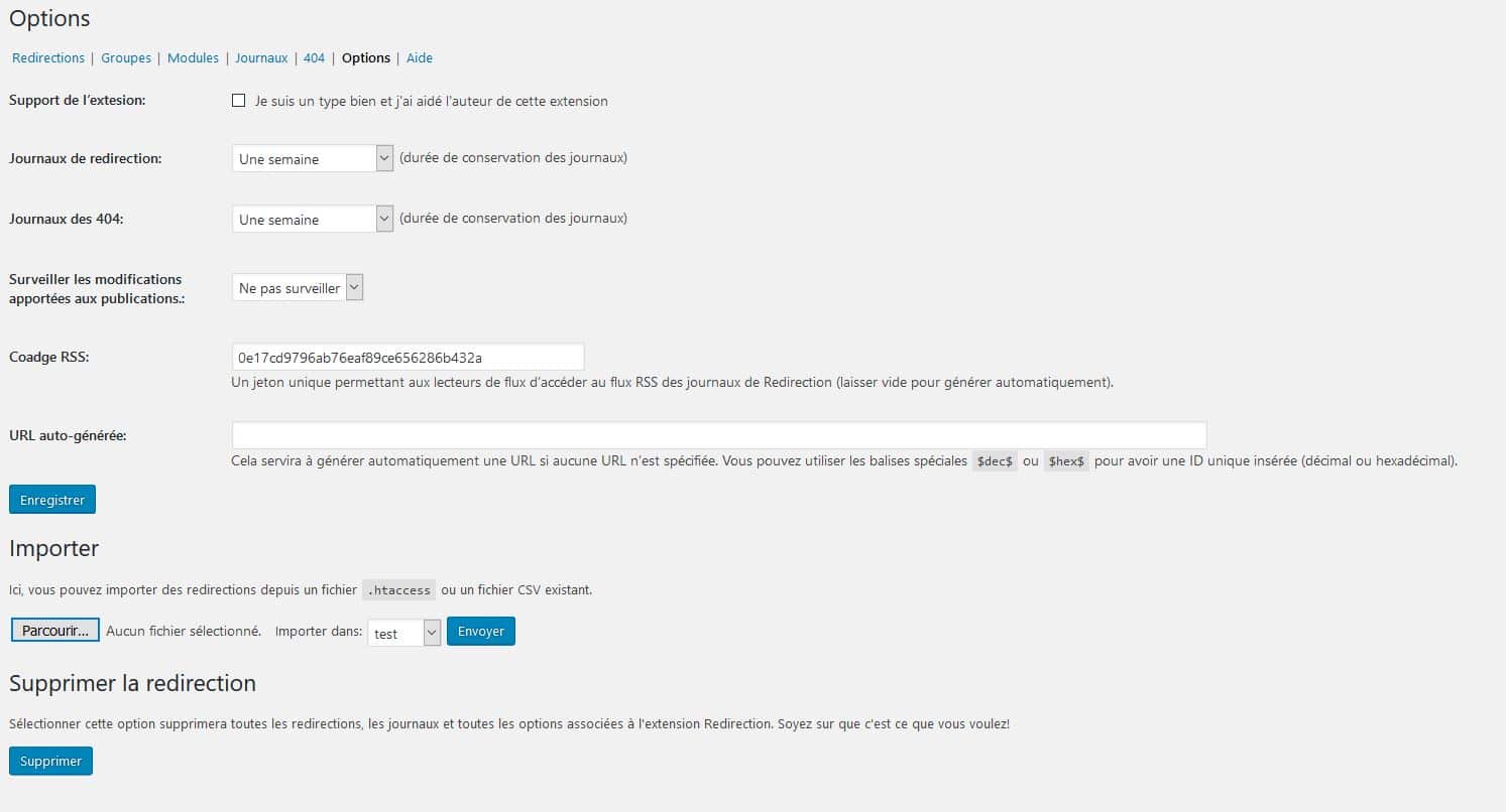 options de redirection