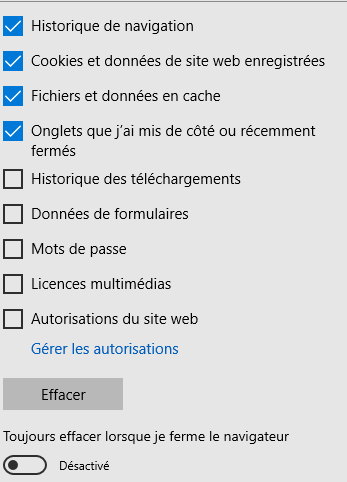 option historique internet explorer