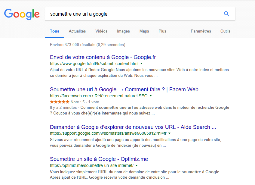 resultat recherche soummetre url a google