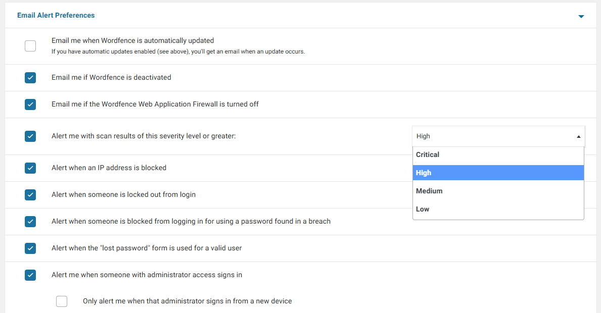configuration mails wordfence