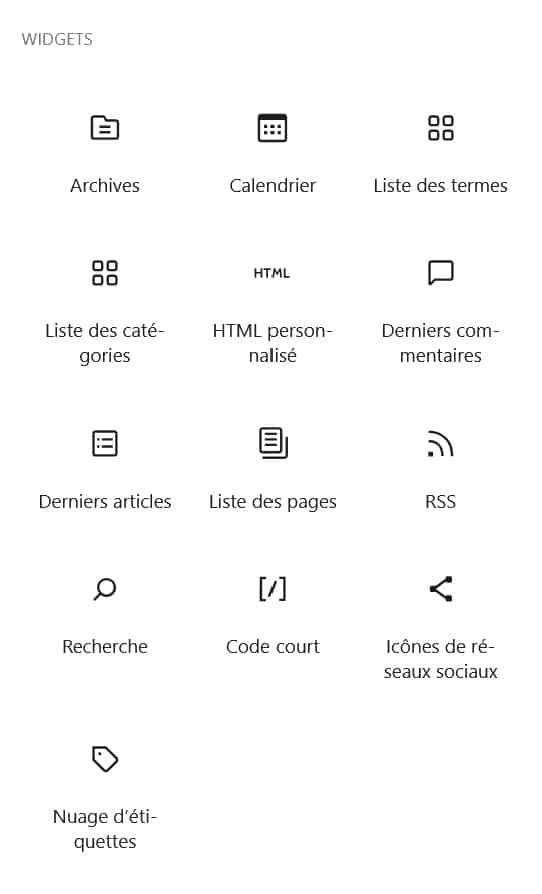 blocs widget Gutenberg