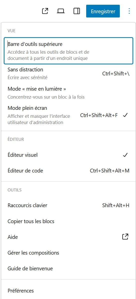 option affichage Gutenberg