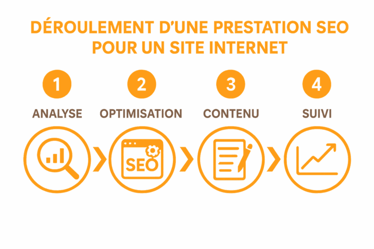 infographie du déroulement d'une prestation seo