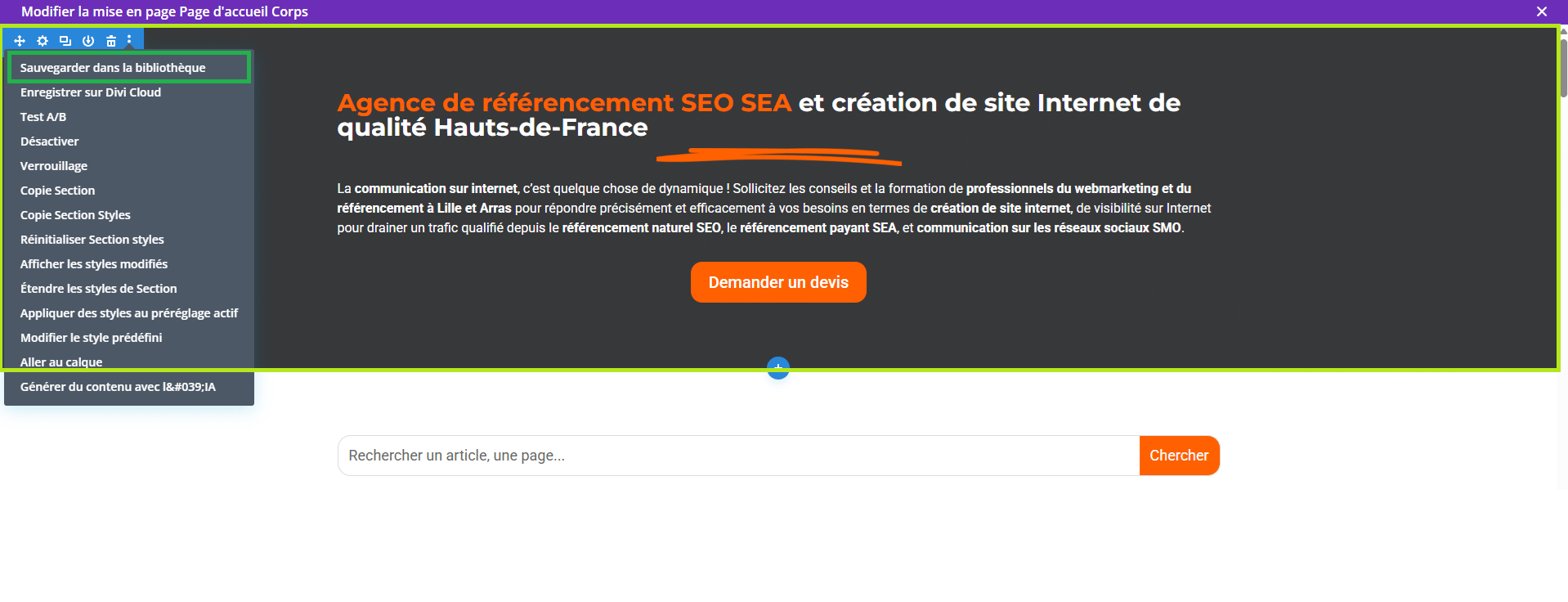 ajout layout library divi