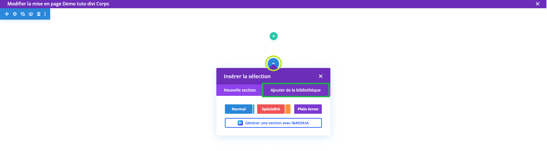 inserer layout divi library