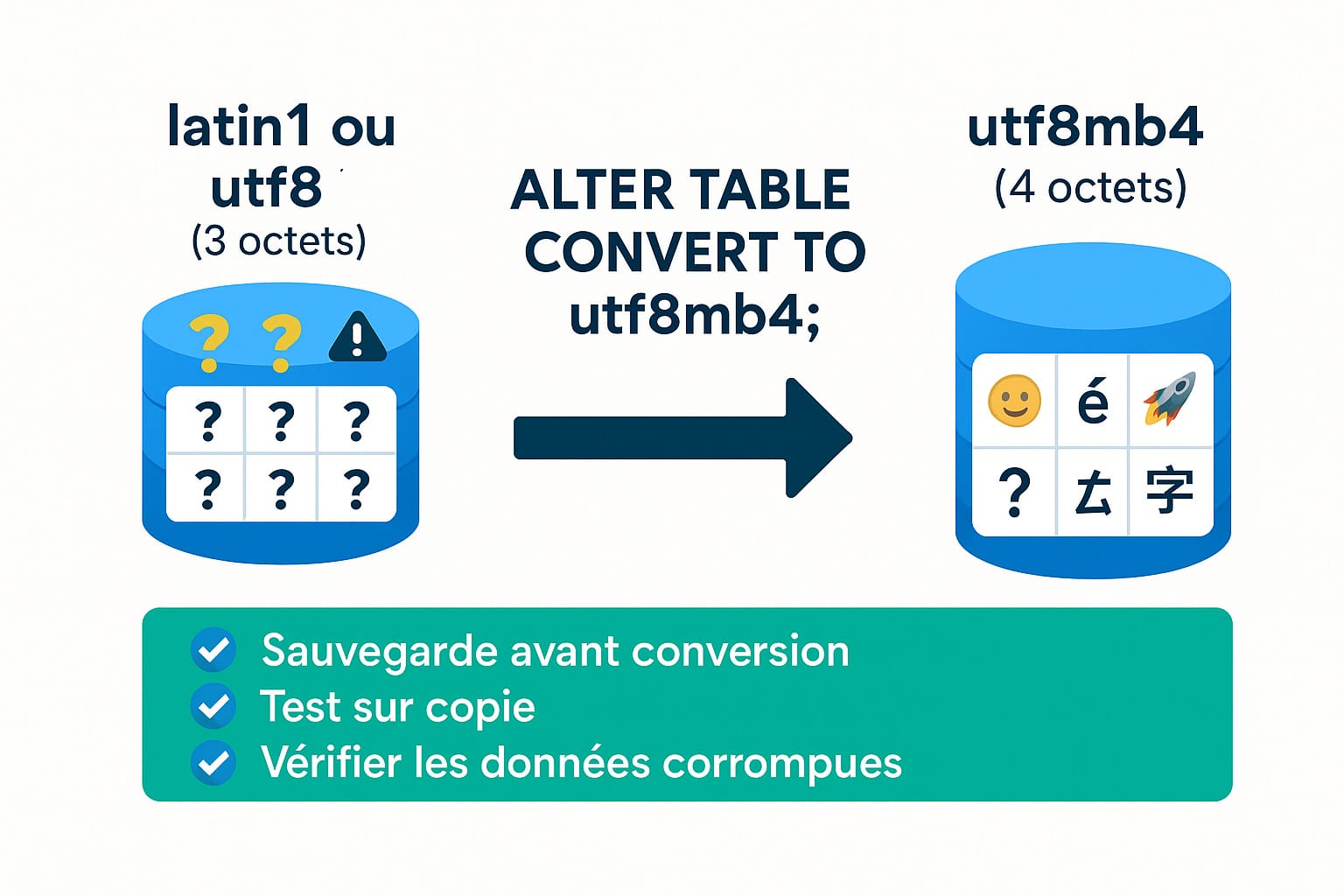 modifier l’encodage des tables ou colonnes de la base de données