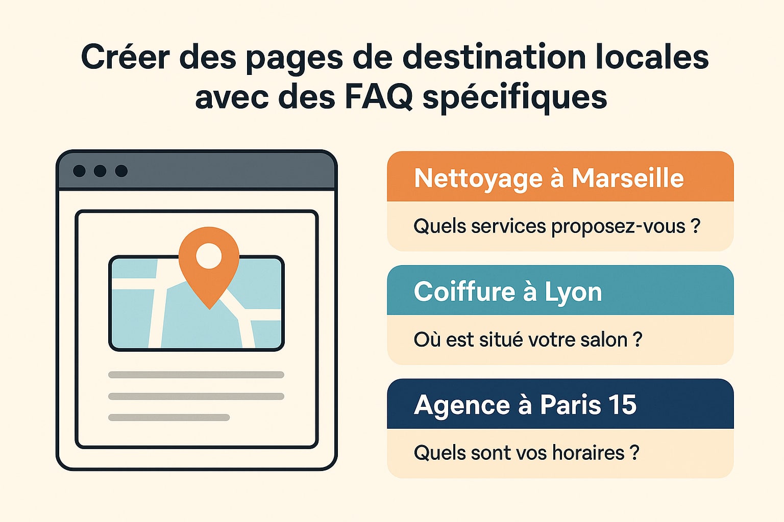 pages destinations locales avec faq integree
