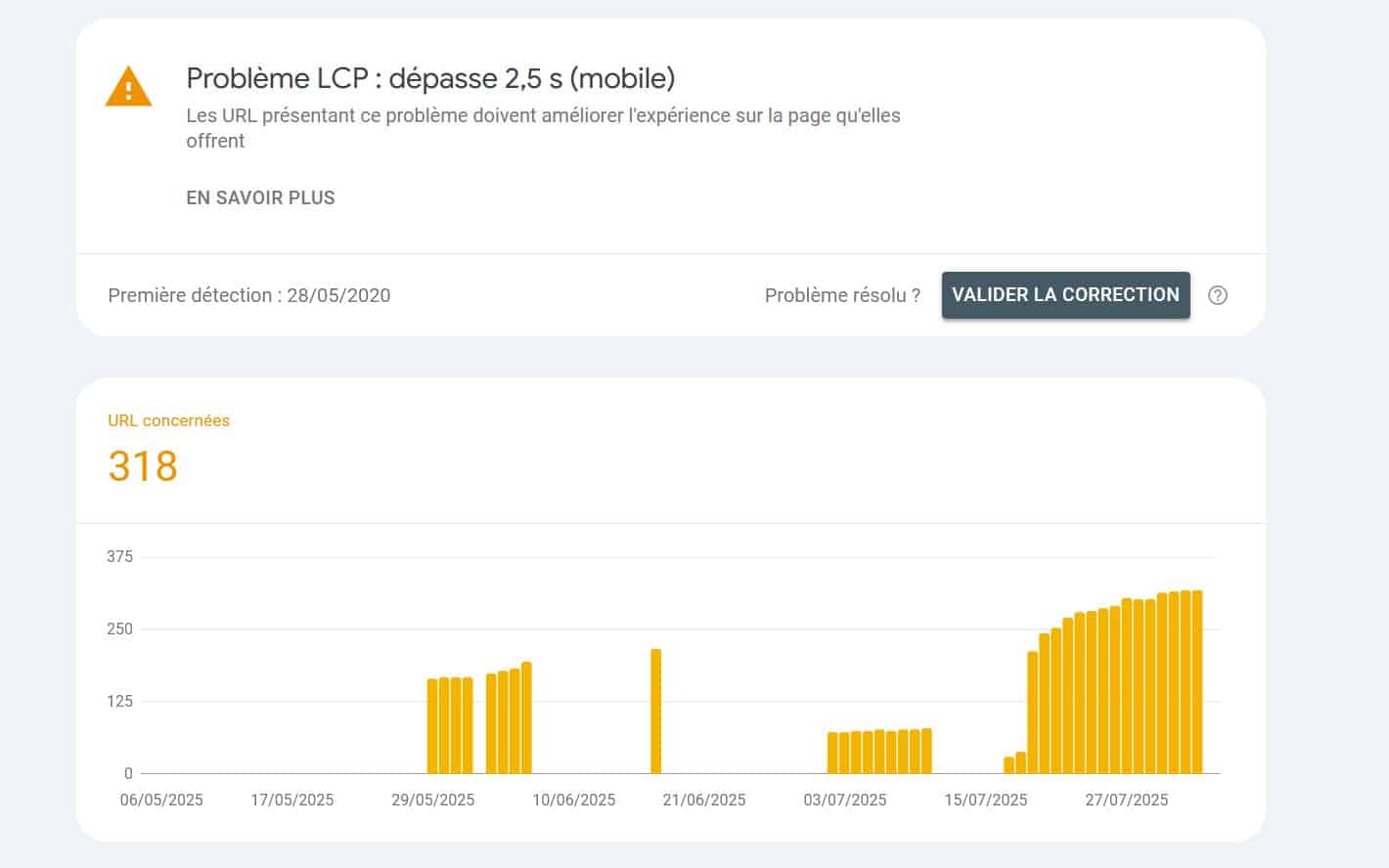 problemes lcp mobile google search console