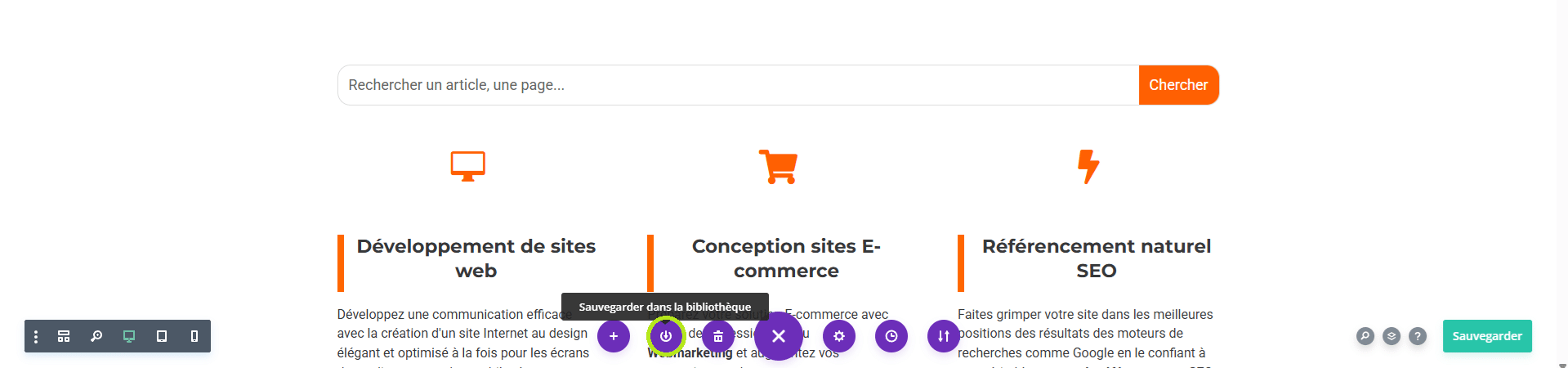 sauvegarder une page entière divi library