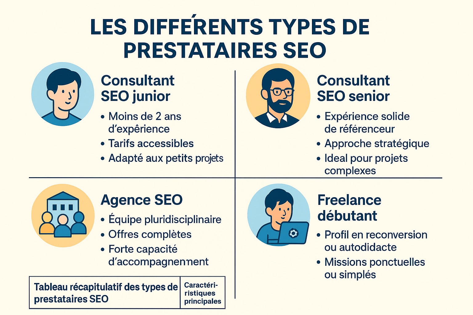 types de prestataires SEO