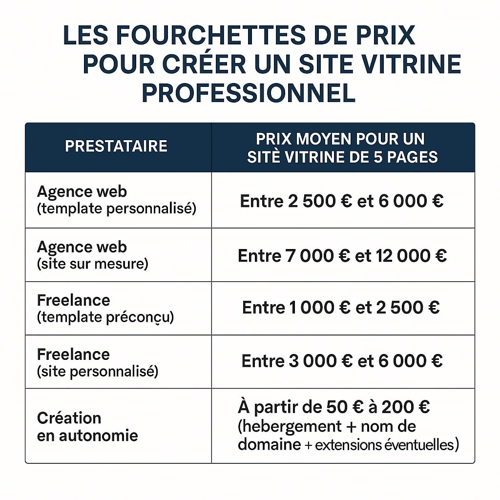 fourchettes de prix site vitrine