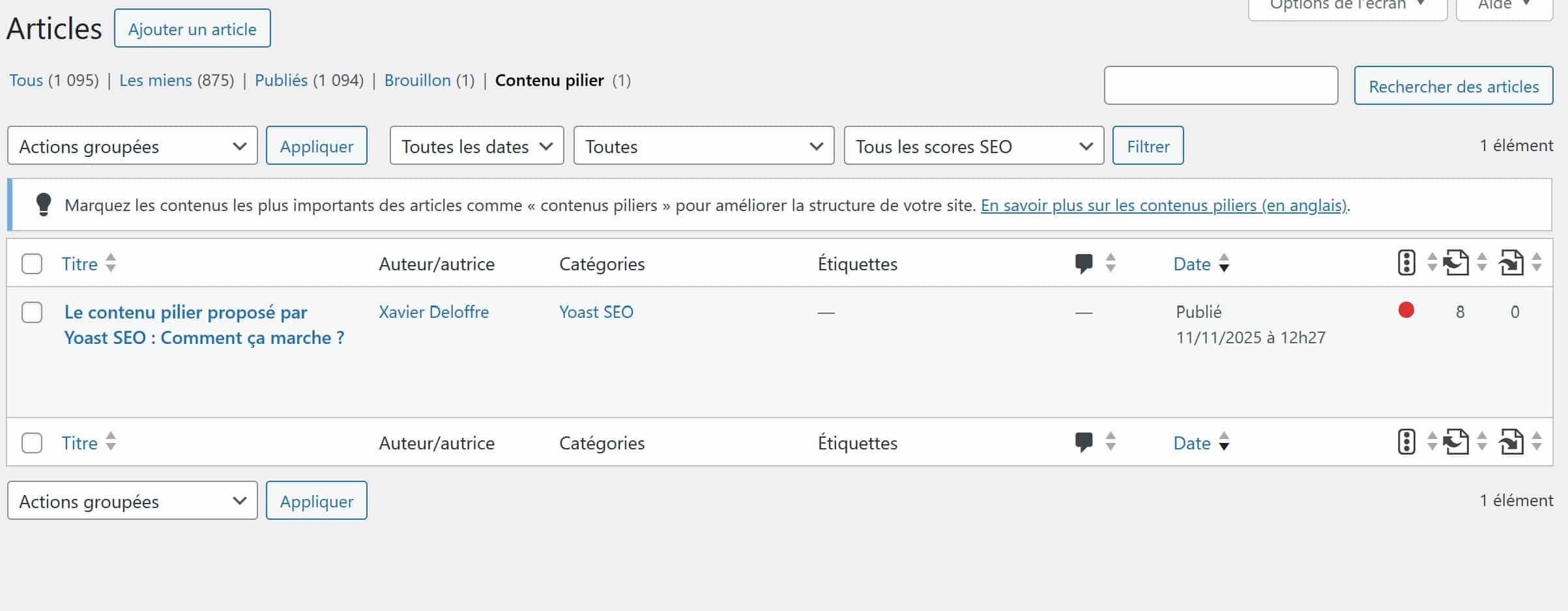 les contenus piliers accessibles dans WordPress