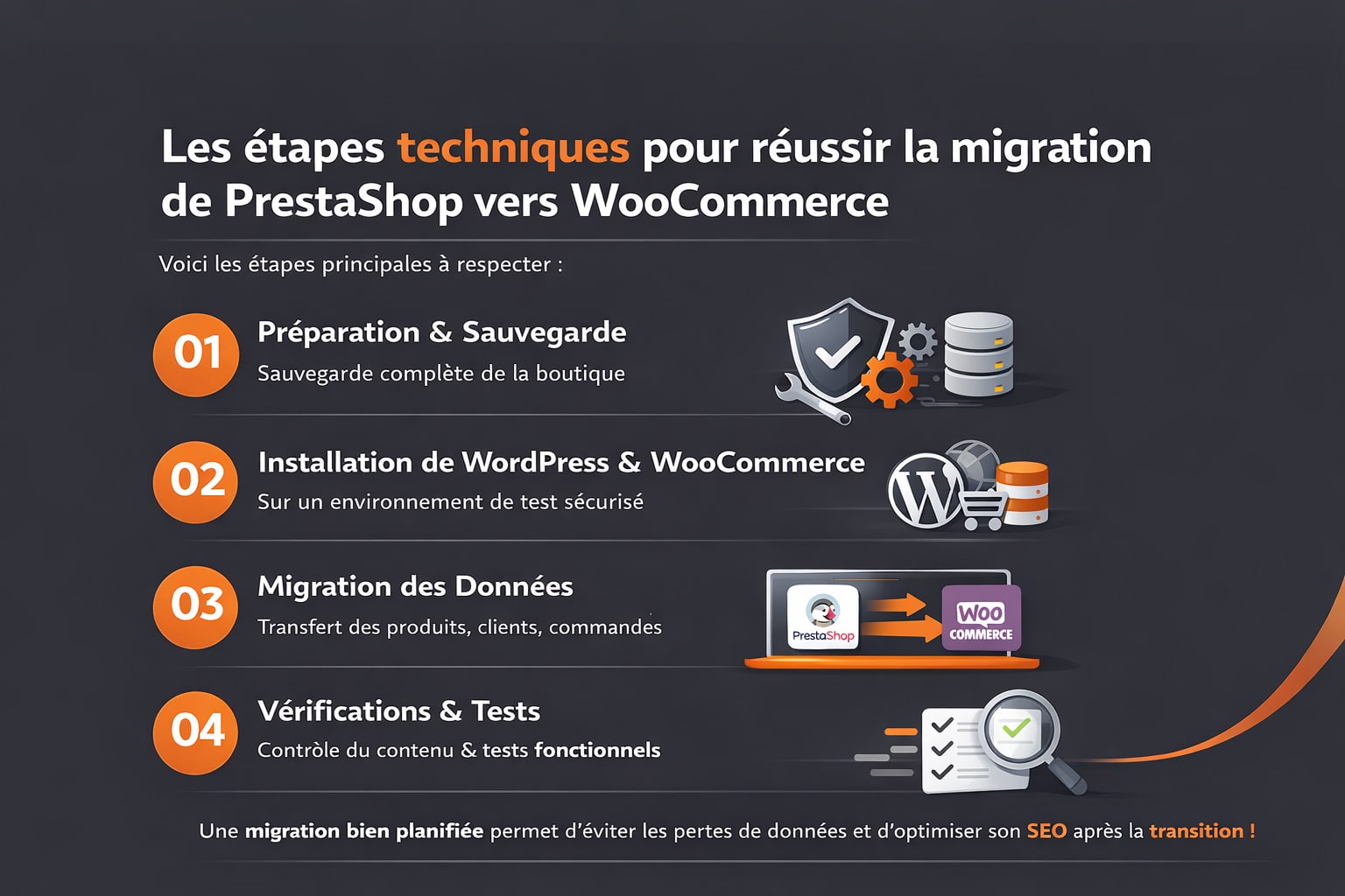 étapes techniques migration prestashop WooCommerce