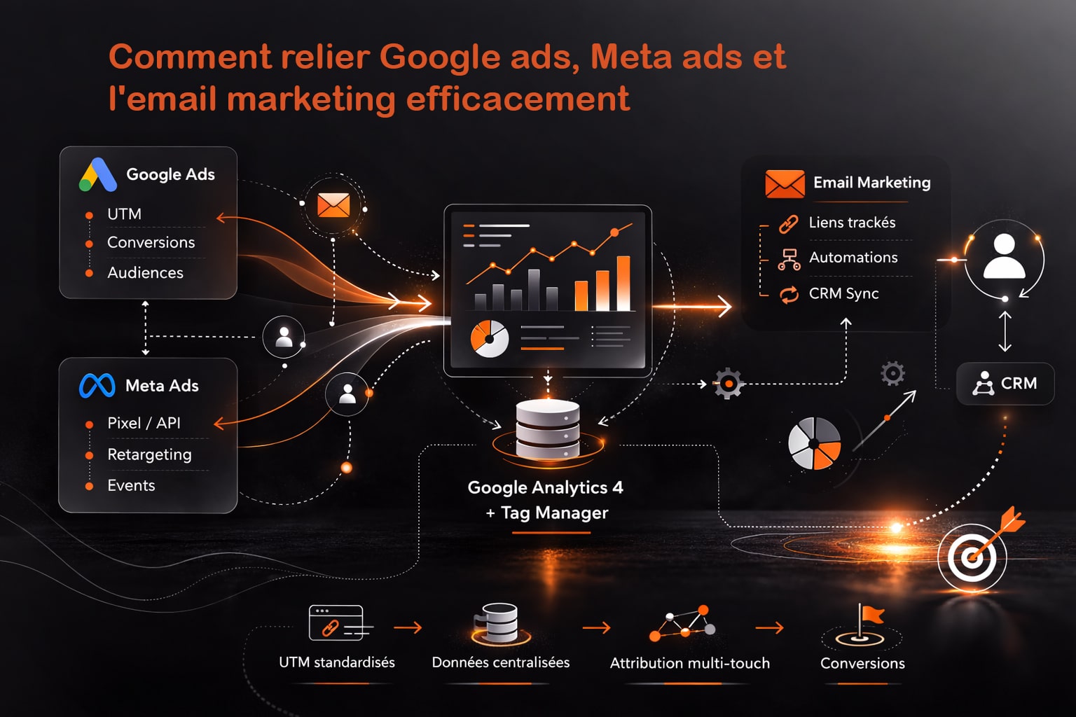 relier google ads meta et e mail marketing efficacement